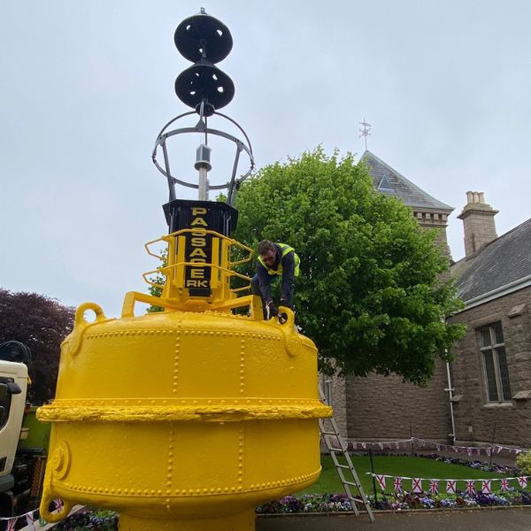 Buoy No.1 in place outside St John's Parish Hall