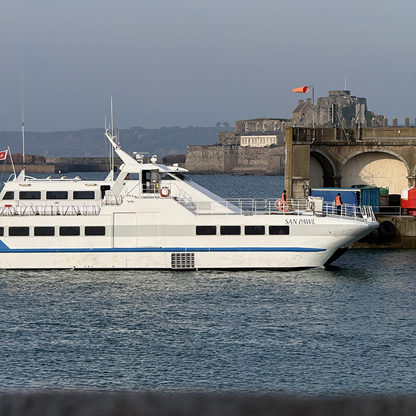 Islands Unlimited ferry sailing into St Helier Harbour