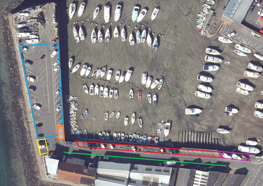 Parking permit map with outlines of parking areas in relation to the table